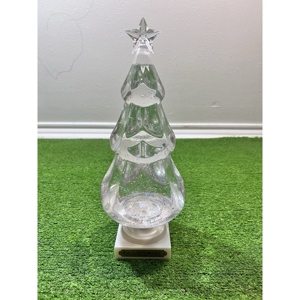 FAO Schwarz Color Changing Swirling Glitter Sparkle LED Christmas Tree 14"